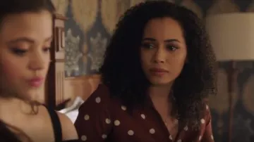 All in Favor Patterned Drape Front Blouse worn by Macy Vaughn (Madeleine Mantock) in Charmed (S01E14)