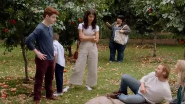 Reformation Tortuga Jumpsuit in Oatmeal worn by Sabrina Pemberton (Sofia Black-D'Elia) in Very Bad Nanny (S02E03)