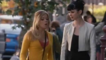 White Suede Black Cropped Leather Jacket with Zip worn by Chloe (Krysten Ritter) in Don't Trust the B---- in Apartment 23 (S02E12)