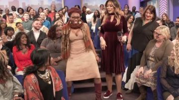 Wendy Williams Collection HSN Maroon “Wendy Williams” brooch sneakers worn by Wendy Williams on The Wendy Williams Show April 9, 2018