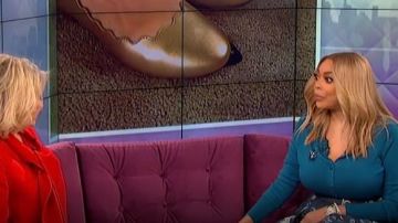 Moda International Blue button-down cardigan worn by Wendy Williams on The Wendy Williams Show December 24, 2018