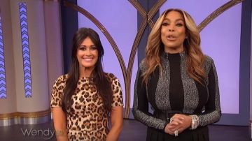 Asos Design x LaQuan Smith Black and Silver Stripe High Neck Bodysuit worn by Wendy Williams on The Wendy Williams Show March 11, 2019