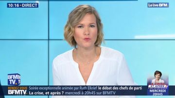 The Blouse ecru v-neck viscose Roselyne Dubois in the live BFM of the 18/03/2019