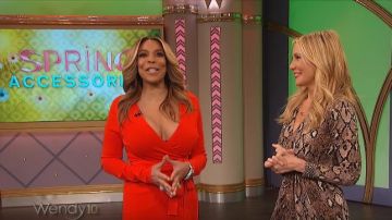 Diane Von Furstenberg Red Longsleeve Knit Wrap Dress worn by Wendy Williams on The Wendy Williams Show March 14, 2019