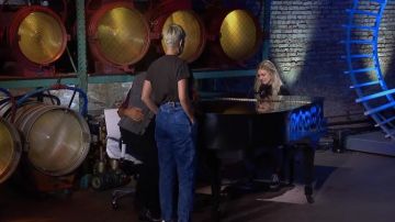 Alberta Ferretti Studded Tapered Jeans worn by Katy Perry on American Idol 2019