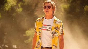 The vintage Champion t-shirt worn by Cliff Booth (Brad Pitt) in the movie Once Upon a Time in Hollywood