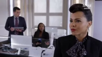 Michael Kors Fringed Tiger Silk-Georgette Scarf Blouse worn by Tegan Price (Amirah Vann) in How to Get Away with Murder (S04E06)