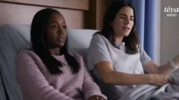 Rag and Bone Francie Suede Trim Wool Blend Sweater worn by Michaela Pratt (Aja Naomi King) in How to Get Away with Murder (S04E10)