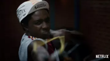 The hat cycling team Ceramiche Ariostea 1985 scope by Lucas Sinclair (Caleb McLaughlin) in Stranger Things Season 3