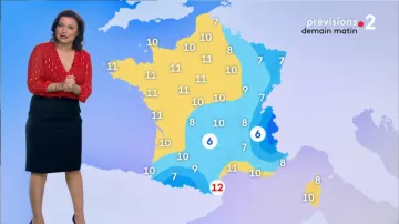 The Blouse in red details lurex and ruffles of Anaïs Baydemir in Weather 2 of the 14/03/2019