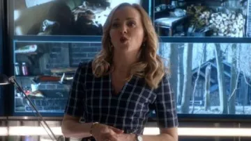 Escada  V-Neck Short-Sleeve Windowpane Sheath Dress worn by Marissa Morgan (Geneva Carr) in Bull (S03E17)