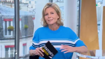 The blue sweater Round Neck Short Stripes of Claire Chazal in free Entry to the 21/03/2019