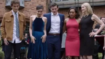 Chelsea28 Pleated Velvet Fit & Flare Dress worn by Ava Jalali (Sofia Carson) in Pretty Little Liars: The Perfectionists (S01E01)