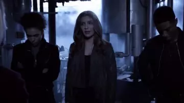 Blank NYC Odyssey Draped Coat worn by Dinah Drake (Juliana Harkavy) in Arrow (S07E16)
