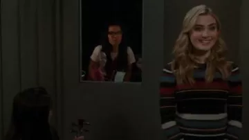 Veronica Beard  Palmas Metallic Stripe Sweater worn by Taylor Otto (Meg Donnelly) in American Housewife (S03E15)