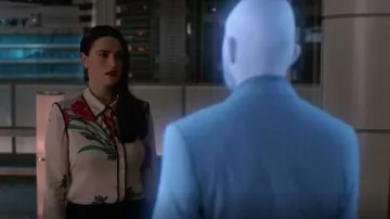 Diane von Furstenberg  Oriental Print Shirt worn by Lena Luthor (Katie McGrath) in Supergirl (S04E16)
