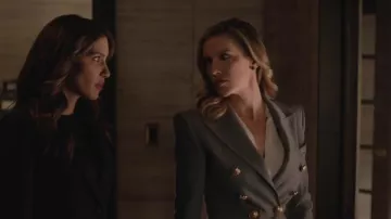 Balmain Double-Breasted Wool-Cashmere Flannel Blazer worn by Laurel Lance (Katie Cassidy) in Arrow (S07E17)