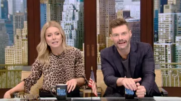 Ganni Leopard Print Long Sleeve Blouse worn by Kelly Ripa on LIVE with Kelly and Ryan March 22, 2019