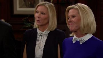 Diane von Furstenberg Sleeveless High Neck Silk Blouse worn by Brooke Logan (Katherine Kelly Lang) in The Bold and the Beautiful (S32E96)