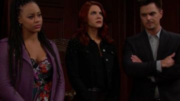 Pistola Brando Beaded Cropped Denim Jacket worn by Courtney Hope in The Bold and the Beautiful (S32E97)