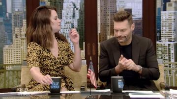 Ganni Goldstone Floral Print Crepe Wrap Dress worn by Katie Lowes in LIVE with Kelly and Ryan March 28, 2019