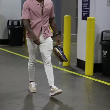 Nike Air Force 1 Low Retro "linen" sneakers worn by P. J. Tucker on the Instagram account of @complexsneakers