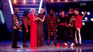 Saloni Fleur Rainbow Metallic Silk Dress worn by Emma Willis on The Voice UK March 30, 2019