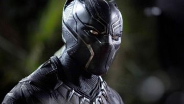The helmet worn by Thee Challa / Black Panther (Chadwick Boseman) in a Black Panther
