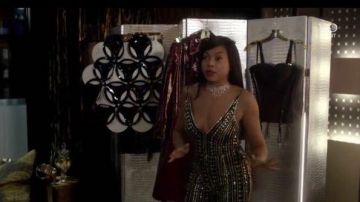 Naeem Khan Metallic Beaded V-Front Jumpsuit worn by Cookie Lyon (Taraji P. Henson) in Empire (S03E04)
