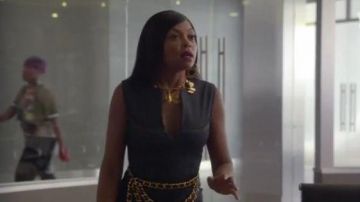 Derek Lam Denim Split-Neck Sheath Dress worn by Cookie Lyon (Taraji P. Henson) in Empire (S03E04)