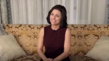 Narciso Rodriguez Sleeveless Twist Front Sheath Dress worn by Selina Meyer (Julia Louis-Dreyfus) in Veep (S05E09)