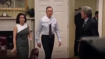 Narciso Rodriguez Foldover Detail Stretch Piqué Sheath Dress worn by Selina Meyer (Julia Louis-Dreyfus) in Veep (S05E10)