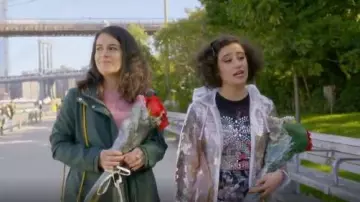 Topshop Transparent Sequin Mac Raincoat worn by Ilana Wexler (Ilana Glazer) in Broad City (S05E08)