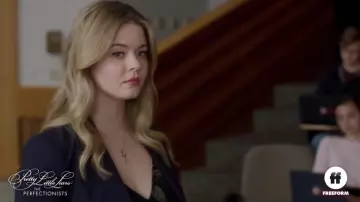 Banana Republic Luxe Brushed Twill Chalk Stripe Blazer worn by Alison DiLaurentis (Sasha Pieterse) in Pretty Little Liars: The Perfectionists S01E03