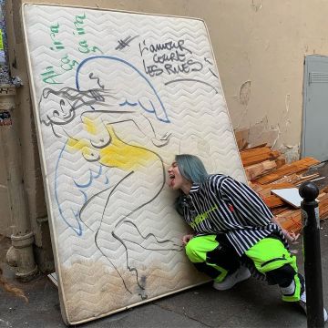 Nike Air Force 1 High PSNY White sneakers worn by Billie Eilish on her Instagram account @wherearetheavocados