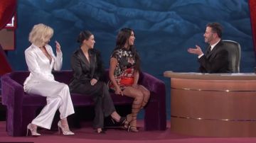 René Caovilla Cleo crystal embellished leather sandals worn by Kim Kardashian on Jimmy Kimmel Live April 2, 2019