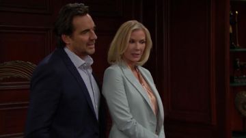 Theory Etienette B Good Wool Suit Jacket worn by Brooke Logan (Katherine Kelly Lang) on The Bold and the Beautiful (S32E129) March 27, 2019