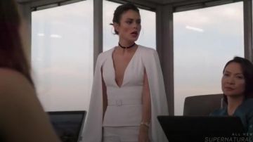 White Scarlett Woven Jumpsuit worn by Cristal Jennings (Ana Brenda Contreras) in Dynasty (S01E05)