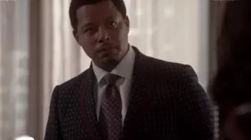 The Monaco Gucci geometric pattern wool suit worn by Lucious Lyon (Terrence Howard) in TV Show Empire (S04E09)