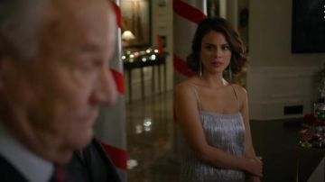 Silver Metallic Wick Top worn by Cristal Jennings (Ana Brenda Contreras) in TV Show Dynasty Season 1 Episode 9