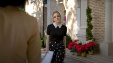 Noir à Pois Large-Jambe Pantalon porté par Fallon Carrington (Elizabeth Gillies) dans l'émission de TÉLÉVISION de la Dynastie Saison 1 Épisode 9