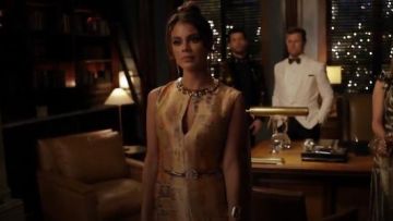 Gold Patrice Cape Gown worn by Cristal Jennings (Ana Brenda Contreras) in Dynasty Season 1 Episode 10