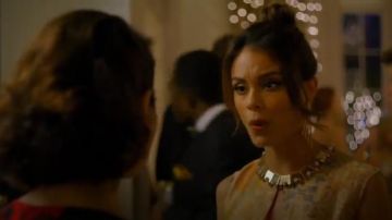 Gold Constantine Crisscross Statement Earrings worn by Cristal Jennings (Ana Brenda Contreras) in Dynasty (S01E10)