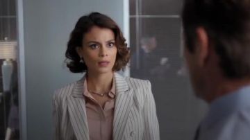 Derek Lam 10 Crosby Striped Double-Breasted Blazer worn by Cristal Jennings (Ana Brenda Contreras) in TV Show Dynasty (S01E11)