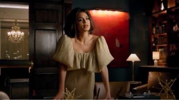 Metallic Plissé-Jersey Midi Dress worn by Cristal Jennings (Ana Brenda Contreras) in Dynasty Season 1 Episode 14