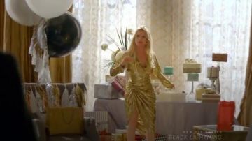  Métallique Guépard Fil Coupé Paréo Jupe portée par Alexis Carrington (Nicollette Sheridan) dans la Dynastie Saison 1 Épisode 17