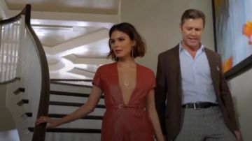 V Neck Leather Jumpsuit worn by Cristal Jennings (Ana Brenda Contreras) in Dynasty Season 1 Episode 17