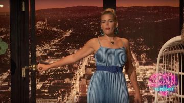 Vince Pleated Satin Midi Dress worn by Busy Philipps on Busy Tonight April 8, 2019