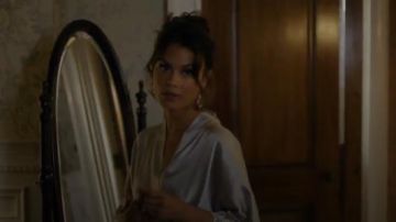 White Short Silk Robe worn by Cristal Jennings (Ana Brenda Contreras) in Dynasty Season 1 Episode 20