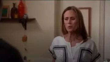 Vince Scarf Print Blouse worn by Maya (Diane Farr) in Splitting Up Together (S02E18)
